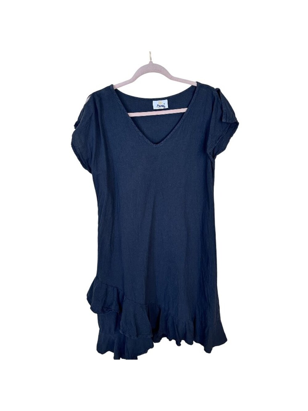 Dunes Relaxed Fashion Womens V Neck Short Sleeve Ruffled Hem Dress Grey Large